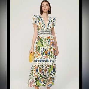 Farm Rio Summer Garden Cotton Maxi Dress XS
